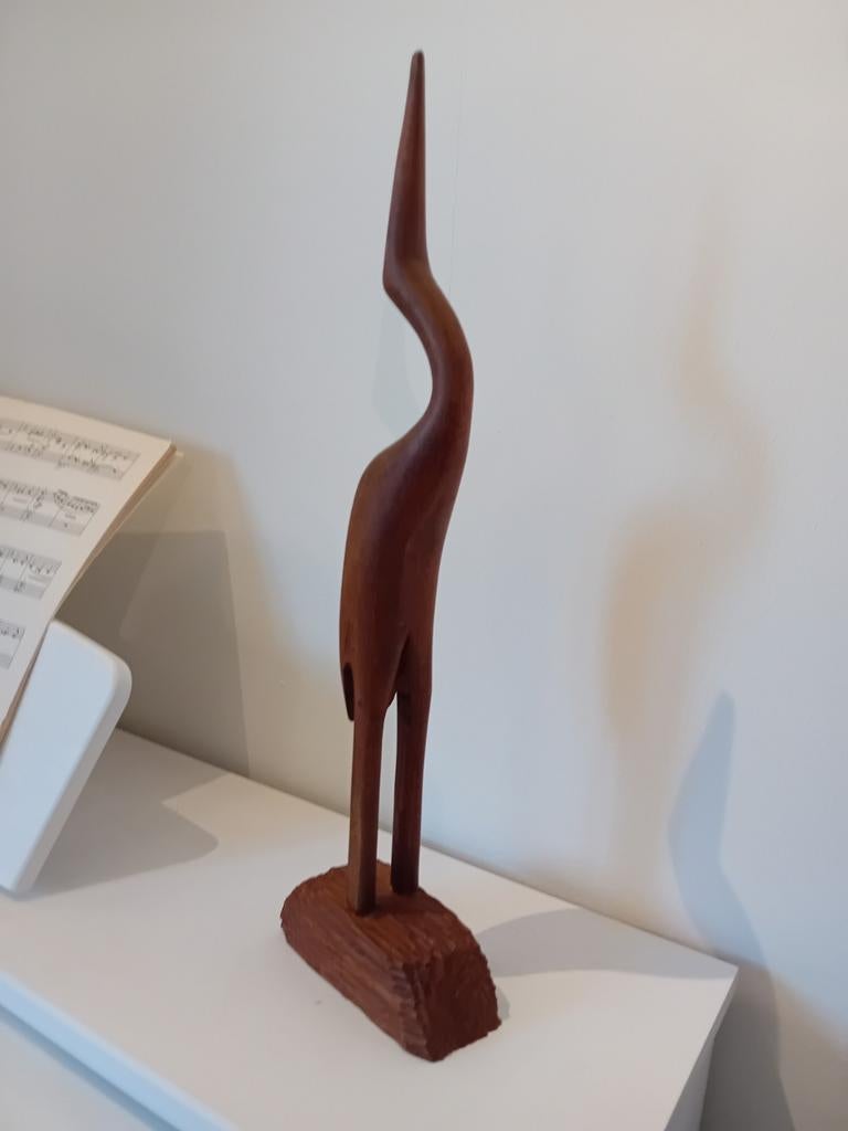 Vintage Teak Houten Vogel Sculptuur, Antiek en Kunst, Kunst | Beelden en Houtsnijwerken, Ophalen of Verzenden, Handgemaakt, 20 - 50 cm