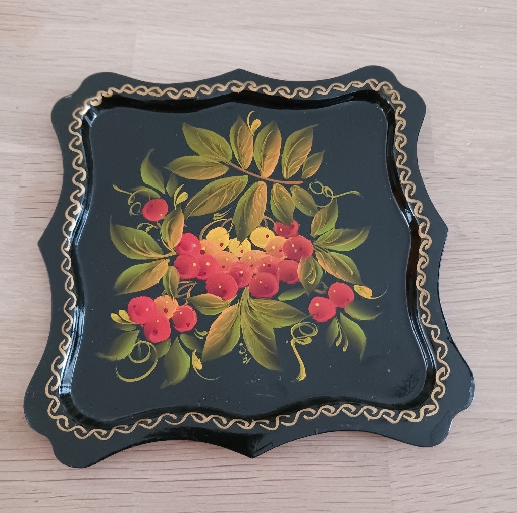 Russisch klein dienblad Handbeschilderd Jaren 70 Vintage, Huis en Inrichting, Decoratieve rand, Vierkant, Ophalen of Verzenden