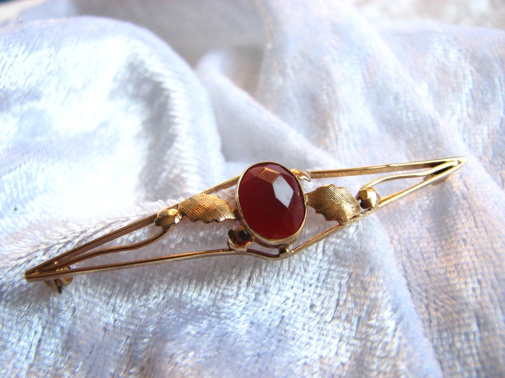 Mooie Fijne Sierlijke Gouden Broche met Carneool - Facet G, Sieraden, Tassen en Uiterlijk, Verzenden, Goud, Broche, Met edelsteen