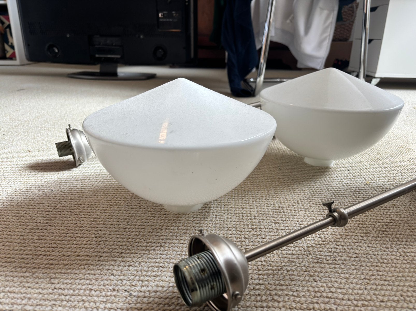 2 Art deco schoolmeester lampen, Ophalen, Glas, Art deco