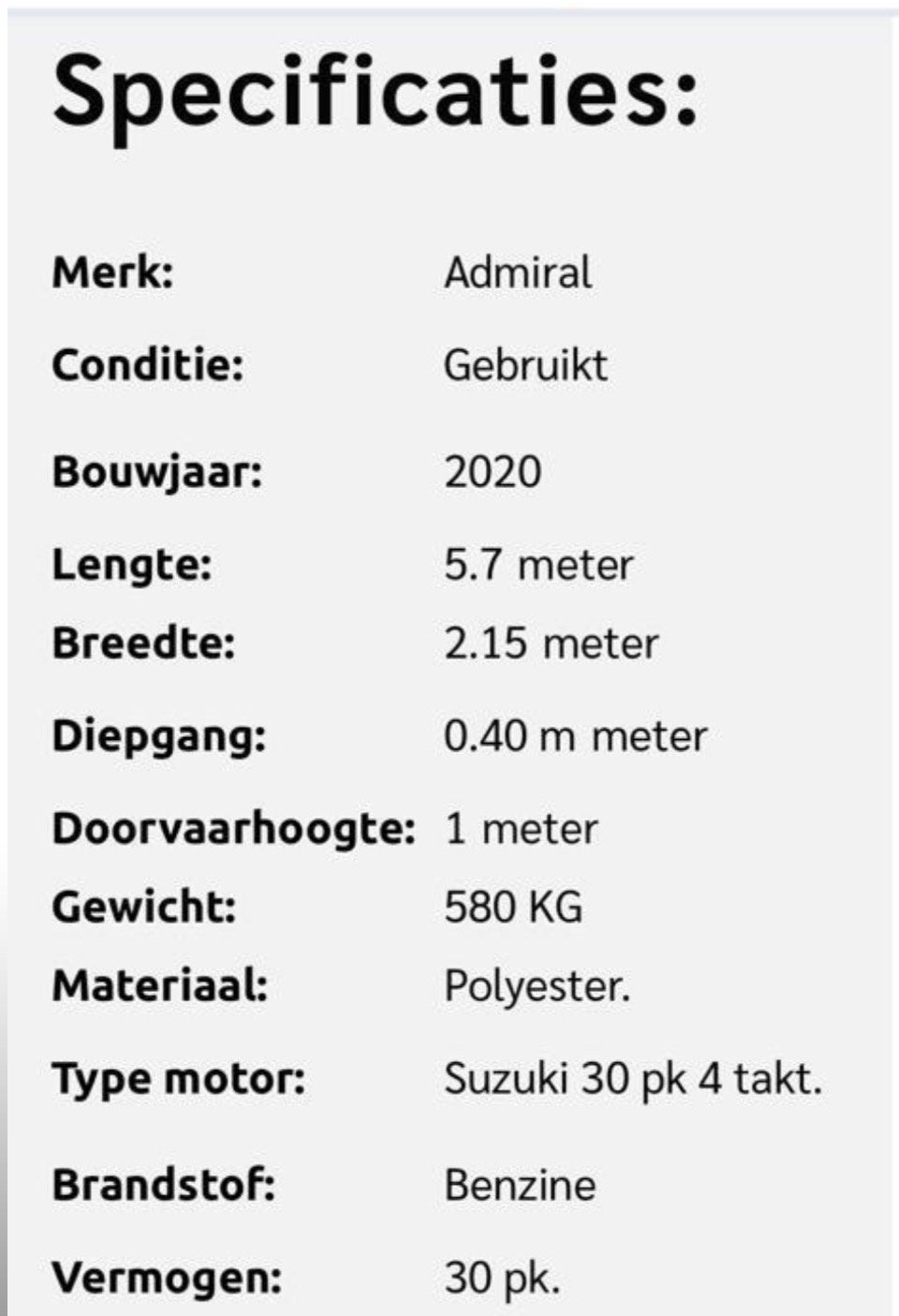 Foto 4 van Admiraal 570 Tender sloep met 30 PK Suzuki buitenboordmotor