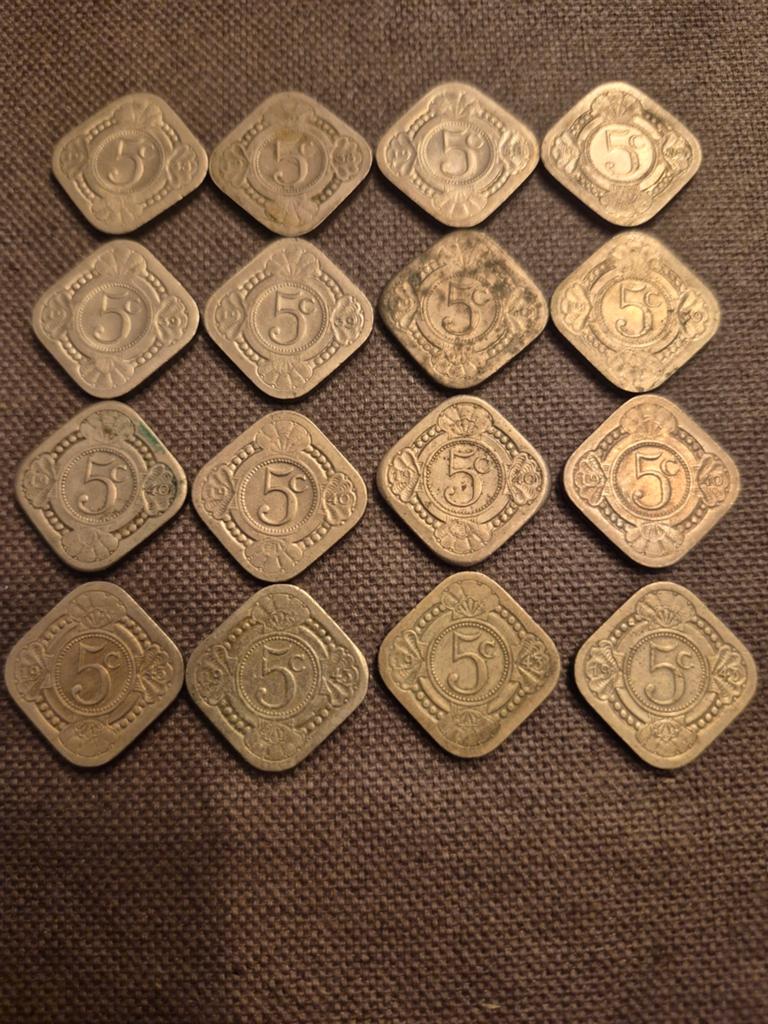 5 setjes 5 cent Wilhelmina 1938, 1939, 1940 en 1943, Postzegels en Munten, Munten | Nederland, Ophalen of Verzenden, Koningin Wilhelmina