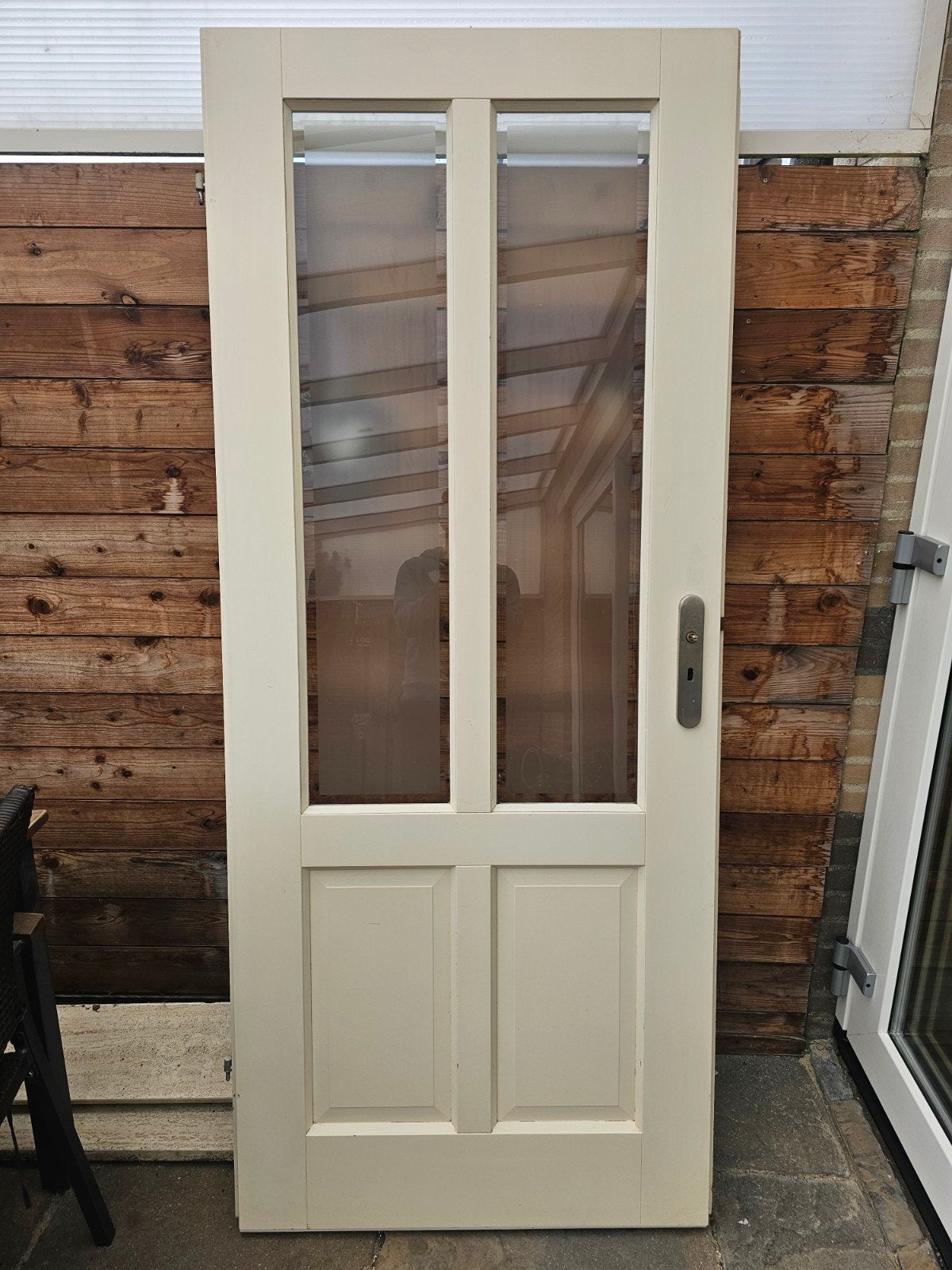 Crème Binnendeur met Glas - 200x83 cm, Ophalen, Gebruikt, 80 tot 100 cm, Binnendeur