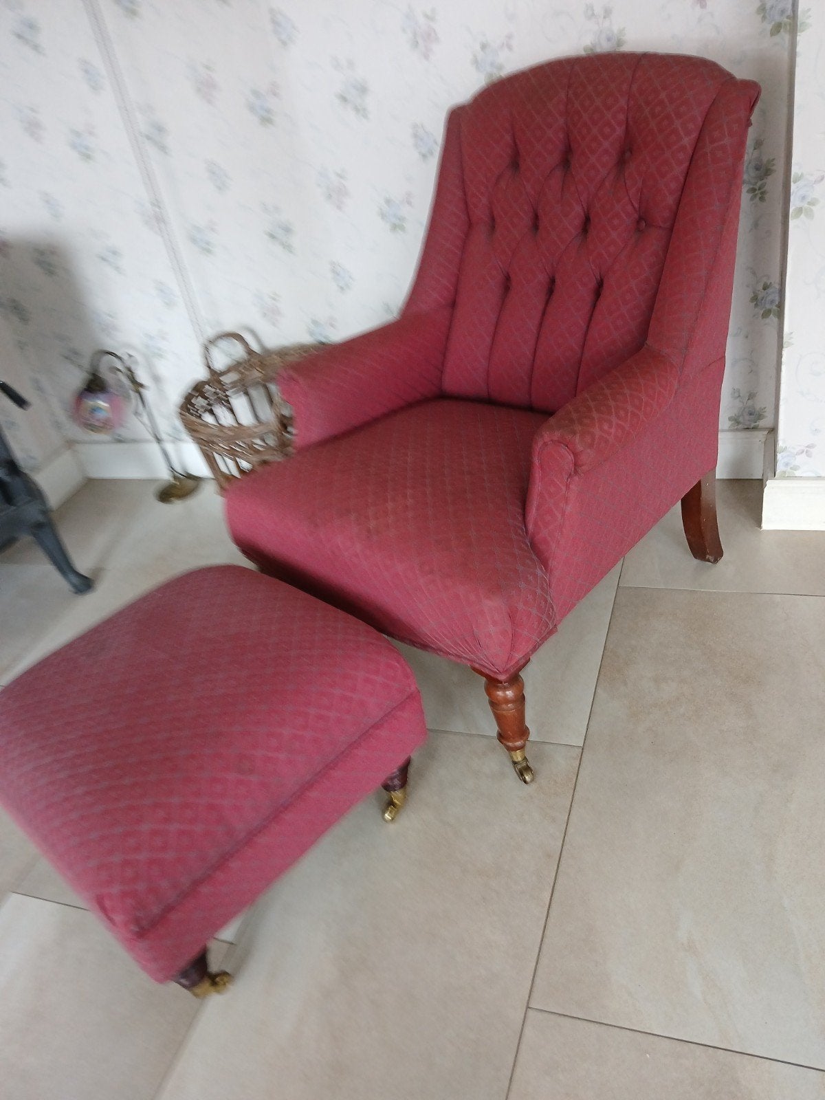 Engelse Fauteuil met poef Breedte 70cm Lengte 80cm, Huis en Inrichting, Fauteuils, Ophalen of Verzenden, 75 tot 100 cm, 50 tot 75 cm