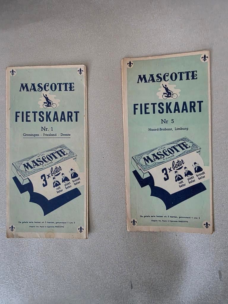 MASCOTTE Fietskaarten nr 1 & 5: Groningen, Brabant, Limburg, Boeken, Atlassen en Landkaarten, Gelezen, Landkaart, Nederland, 1800 tot 2000
