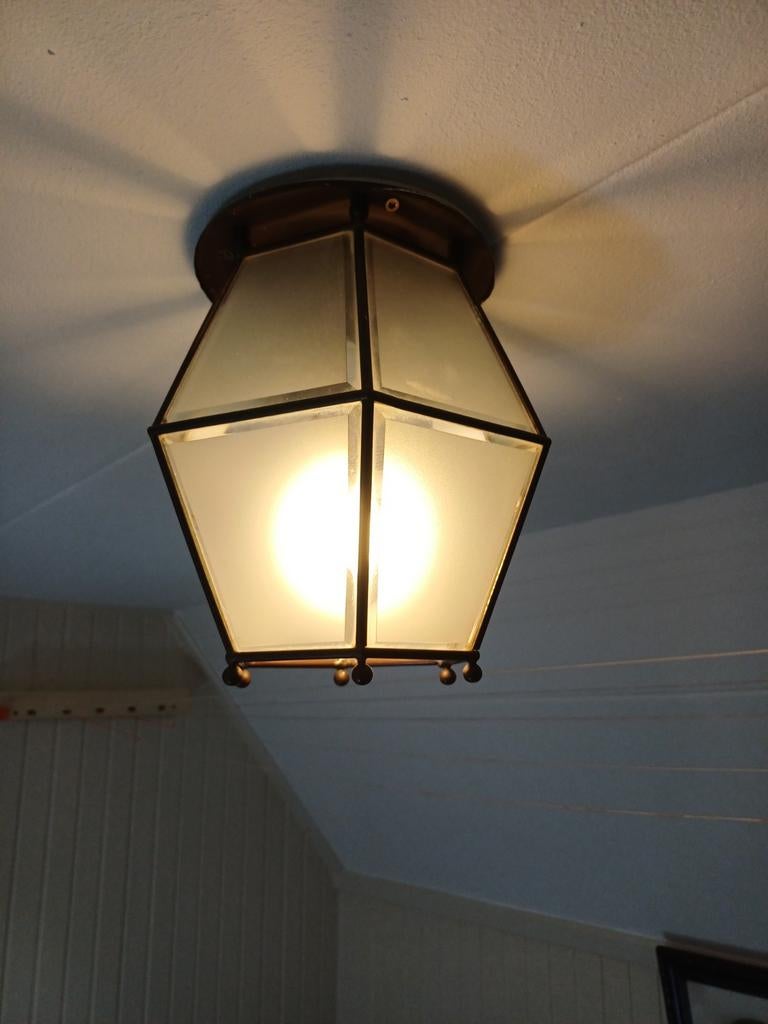 Vintage Plafondlamp met Matglas - Zeshoekig Design, Huis en Inrichting, Minder dan 50 cm, Gebruikt, Vintage, Klassiek, Ophalen of Verzenden
