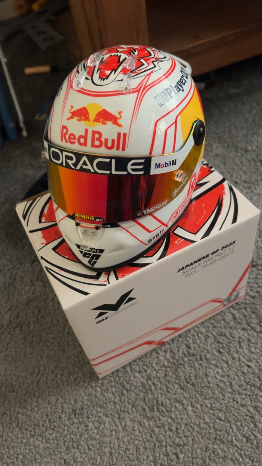 Max Verstappen Japanse GP 2023 Schaalhelm 1:2, Ophalen of Verzenden, Nieuw, Formule 1