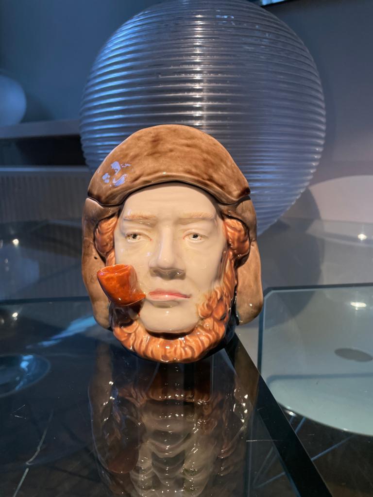 Antieke tabakspot in de vorm van een zeeman met pijp, Ophalen of Verzenden