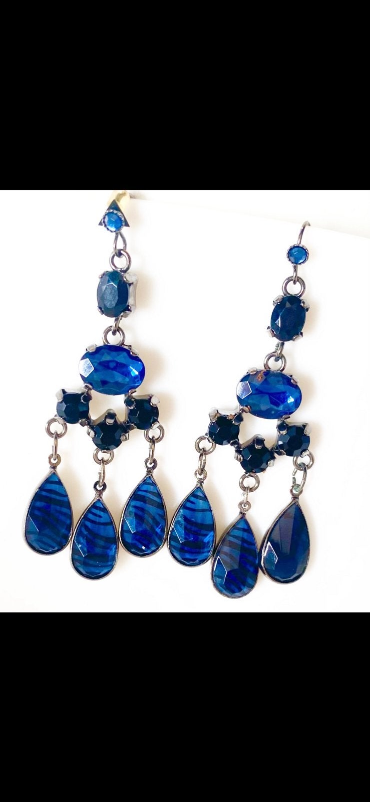 unieke set VINTAGE JAREN ‘80 CHANDELIER OORHANGERS, Sieraden, Tassen en Uiterlijk, Oorbellen, Overige materialen, Hangers, Blauw