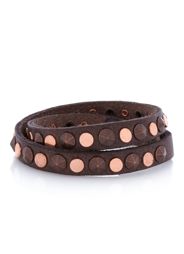 Legend donkerbruin leren wikkelarmband armband met studs, Bruin, Nieuw, Leer, Ophalen of Verzenden