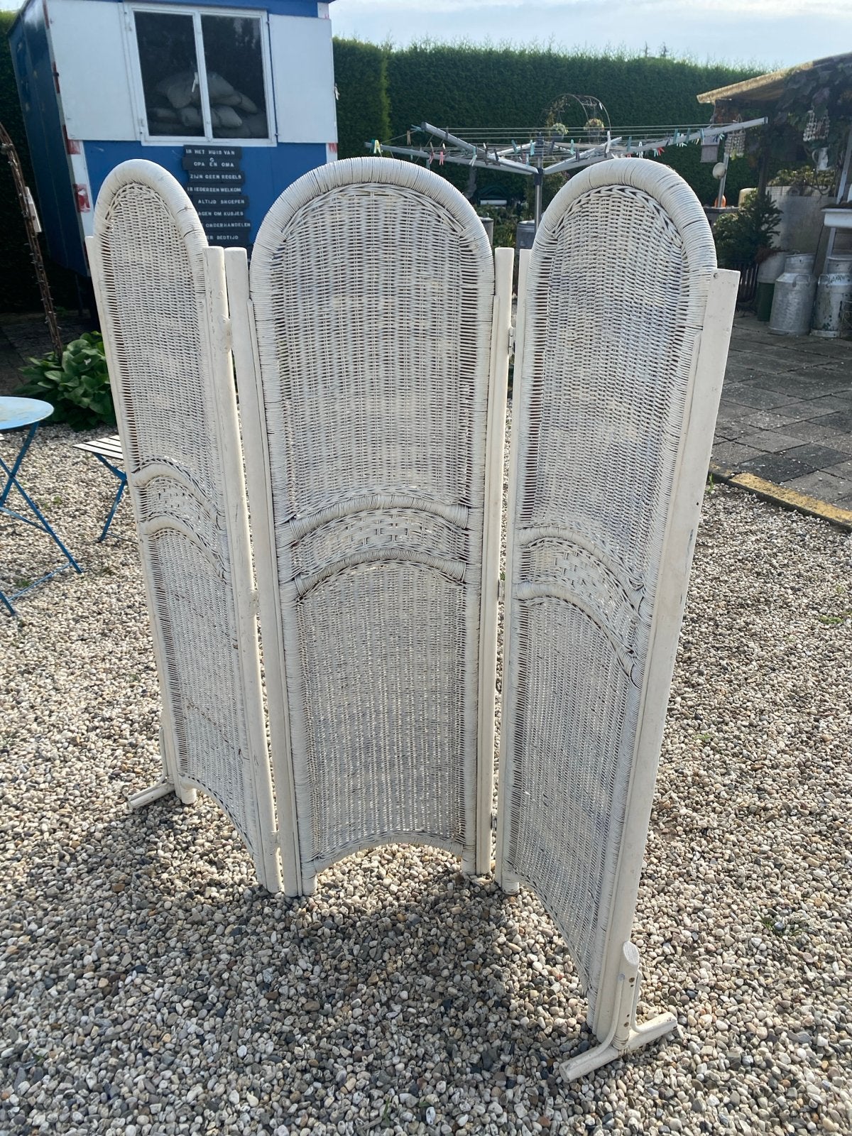 Vintage rotan kamerscherm - wit, Huis en Inrichting, Ophalen of Verzenden, Gebruikt