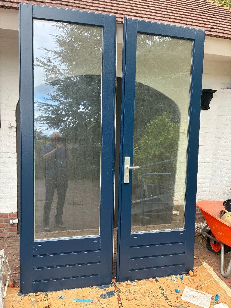 Set tuindeuren, Doe-het-zelf en Verbouw, Kozijnen en Schuifpuien, Gebruikt, Deurkozijn, Inclusief glas, 225 cm of meer