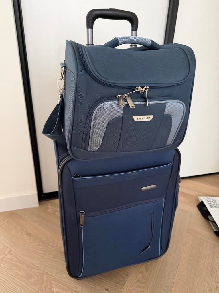 Travelite Koffer en Toilettas Set - Blauw, Ophalen, Zo goed als nieuw