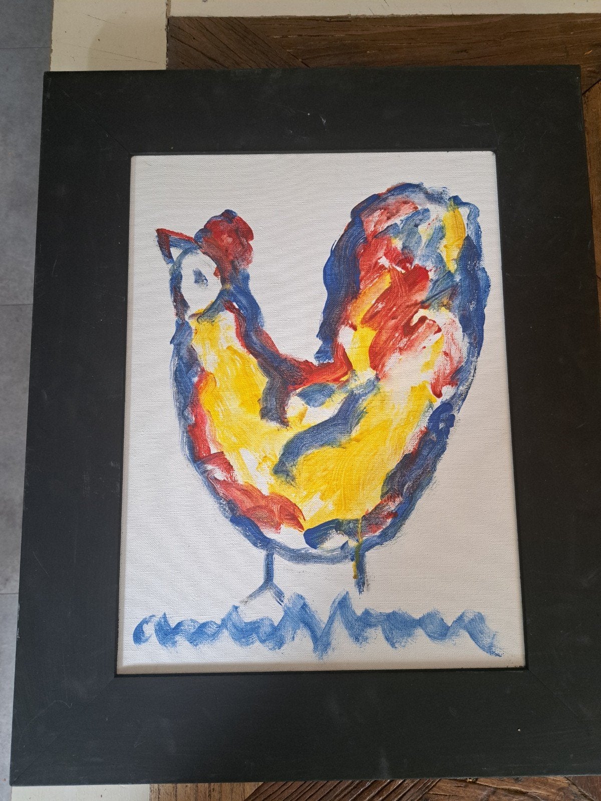 Kleurrijk abstract schilderij van een haan, Ophalen