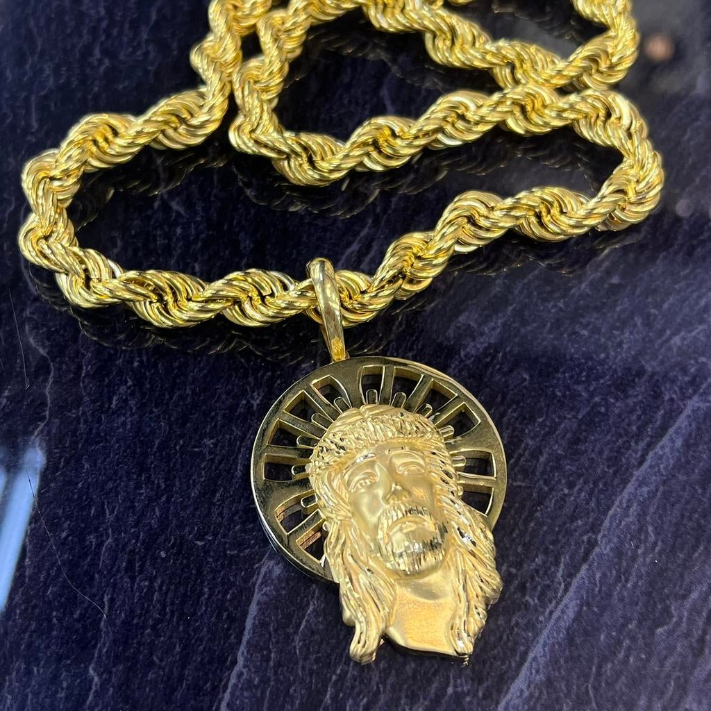14k gouden rope chain ketting met jezus kettinghanger kruis, Ophalen of Verzenden, Nieuw, Goud