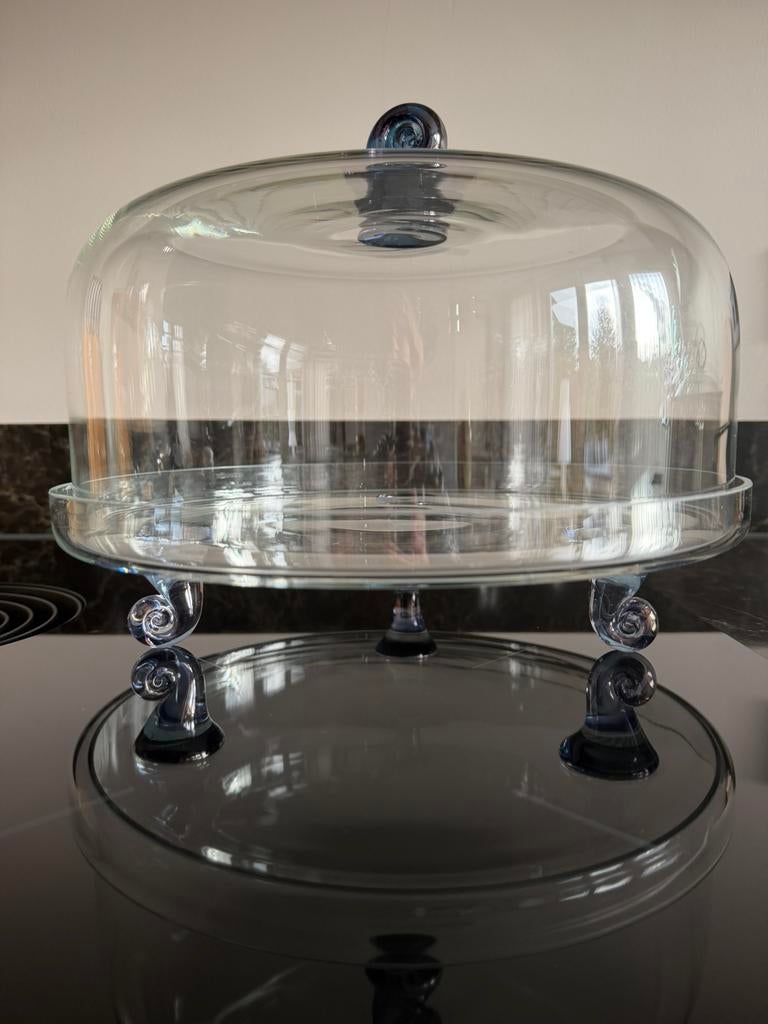 Prachtige kristal glazen taartstolp op gekleurde pootjes  v, Antiek en Kunst, Antiek | Glas en Kristal, Ophalen
