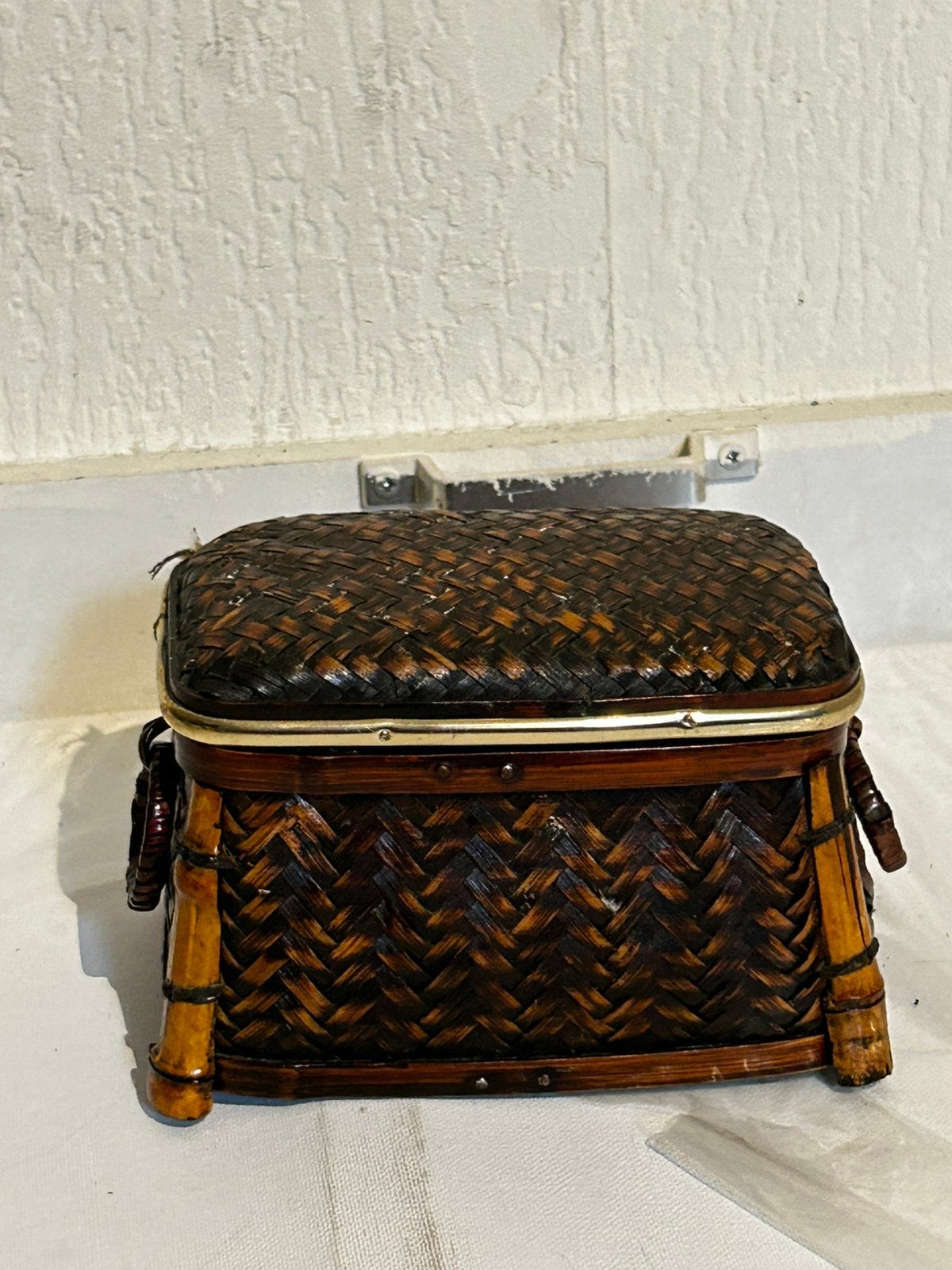 Vintage Bamboe en Rotan Mandje/Doosje, Ophalen of Verzenden