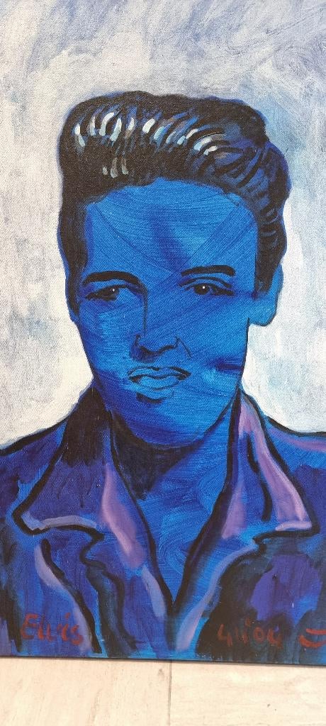 Elvis Presley schilderij, acryl op doek., Ophalen of Verzenden, Zo goed als nieuw, Overige typen, Gesigneerd