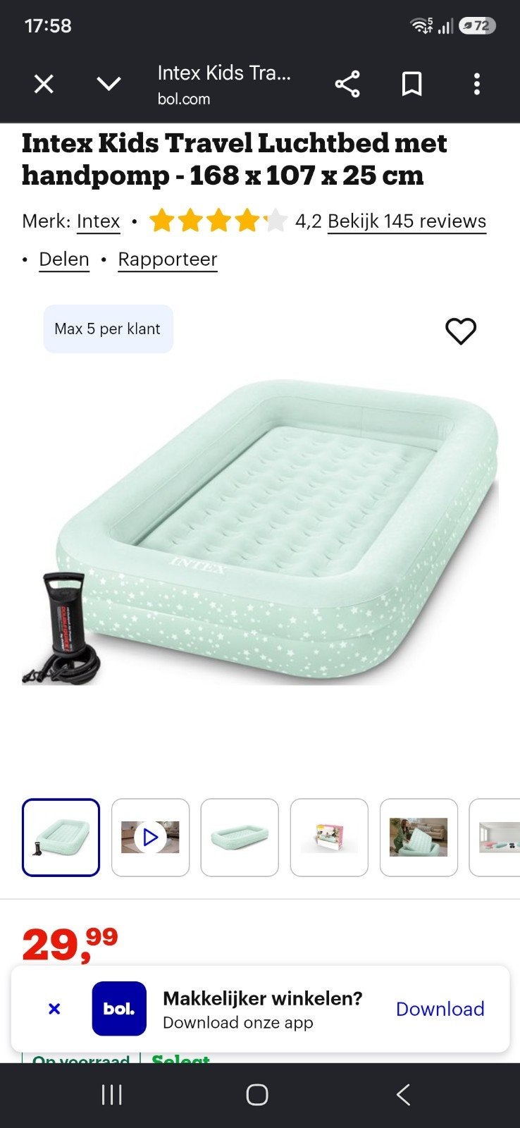 Intex travel luchtbed, logeerbed, Ophalen
