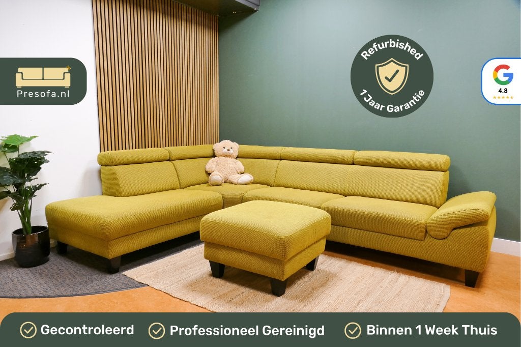 Montel Hoekbank Chicago Geel [Refurbished], Huis en Inrichting, Banken | Bankstellen, -, Hoekbank, 300 cm of meer, Ophalen of Verzenden