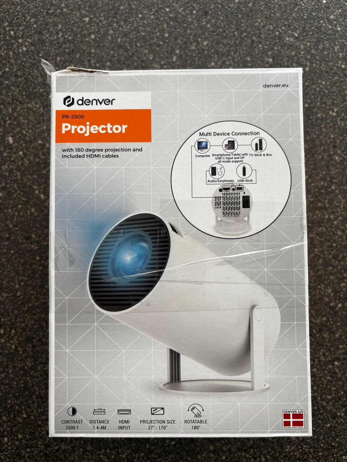 Denver Beamer PR-2500 met projectiescherm, Ophalen of Verzenden, Zo goed als nieuw, LED, Overige resoluties