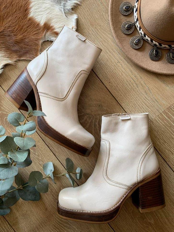 Destroy campus retro boots blokhak 38 enkellaarsjes, -, Wit, -, Lage of Enkellaarzen