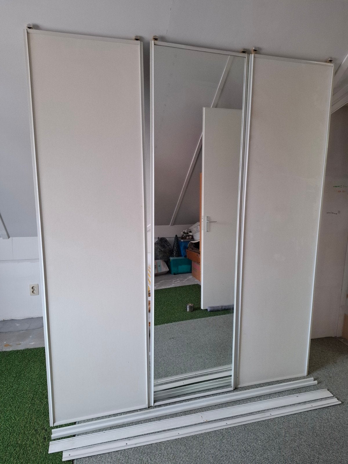 Roldeuren voor kledingkast met spiegel en rails, Ophalen, Gebruikt, 200 cm of meer, 150 tot 200 cm