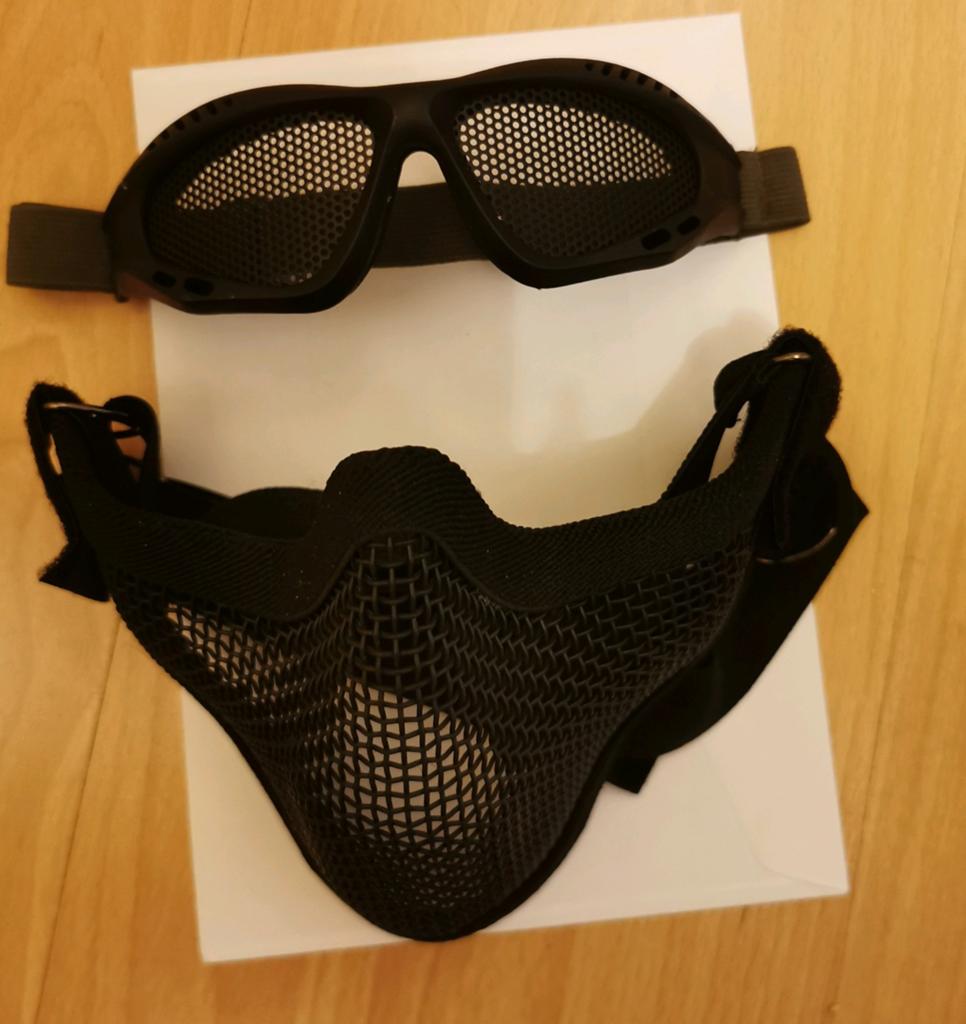 Airsoft Half Face Bescherming masker Mesh + bril set, zwart, Ophalen of Verzenden, Nieuw
