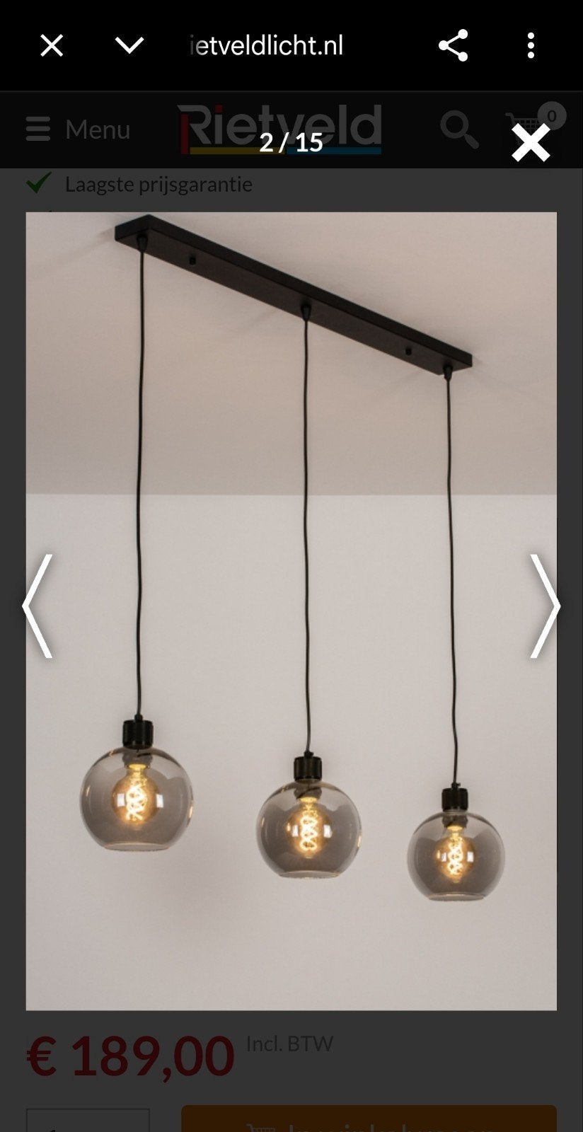 Rietveld eettafellamp met rookglas, Ophalen, Zo goed als nieuw, Metaal, E27 (groot)