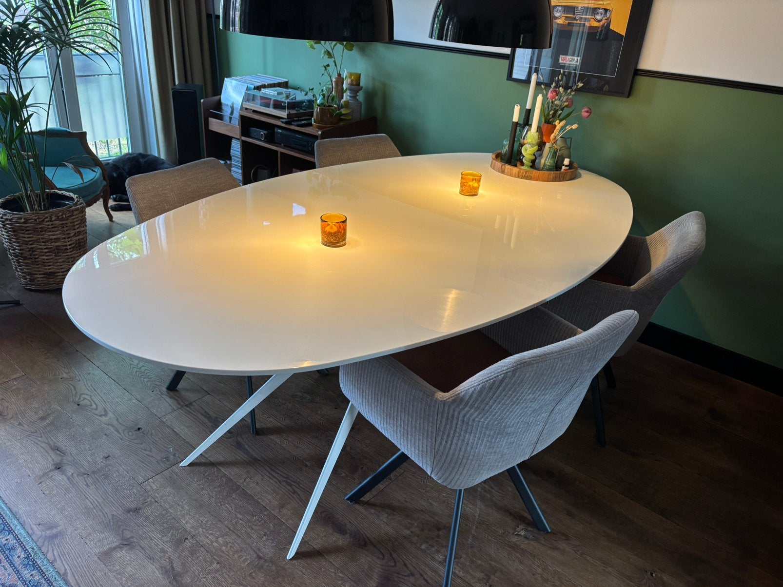 Eettafel Nouvel (Goossens), wit ovaal blad, 240 x 130, Ophalen, Gebruikt, 100 tot 150 cm, 200 cm of meer