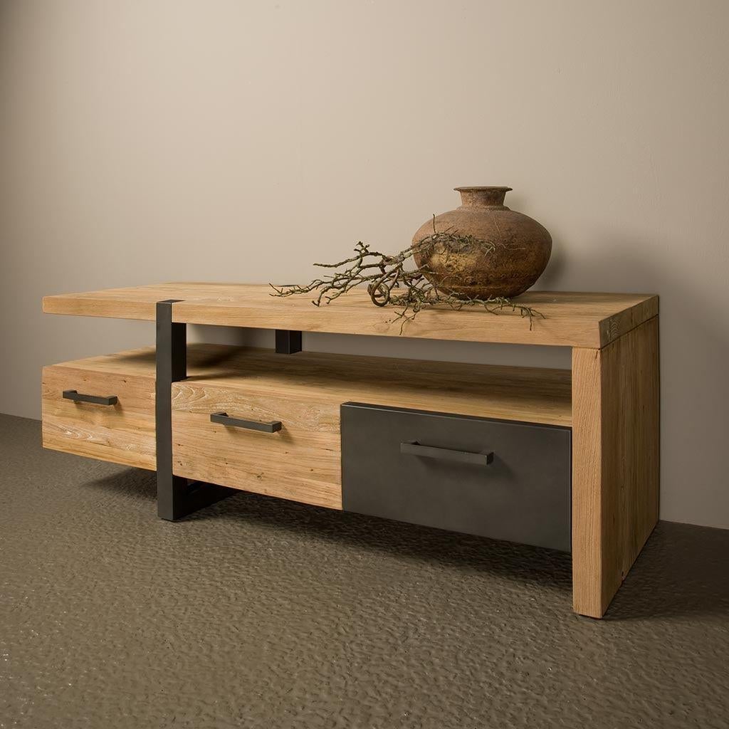 *ACTIE 41% KORTING* Tv Meubel Lucca 145 cm €769 NU €453,71(3, 100 tot 150 cm, Teakhout, Nieuw, Ophalen of Verzenden