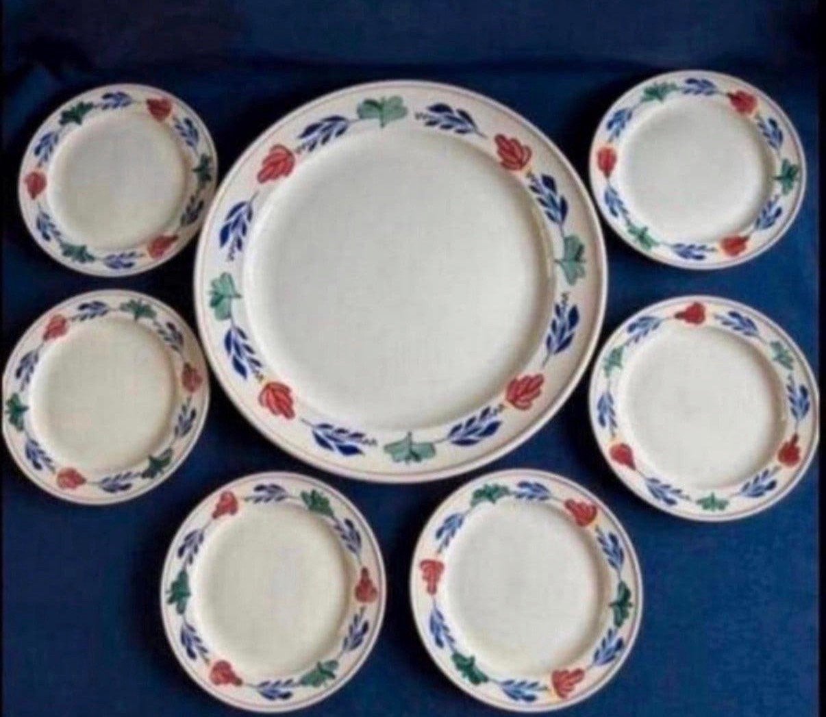 Boerenbont gebakstel 7 delig, Ophalen of Verzenden, Zo goed als nieuw, Aardewerk, Bord(en)