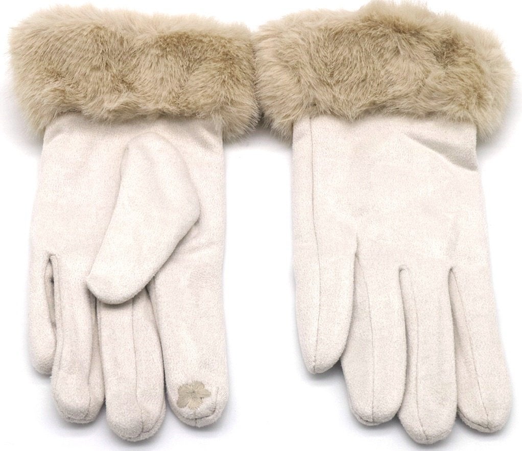 Handschoenen beige imitatiebond one size, Ophalen of Verzenden, Nieuw, Maat 38/40 (M), Handschoenen