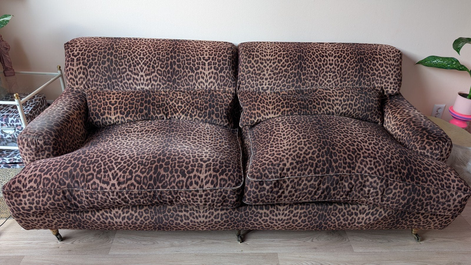 Tweepersoons bank met luipaardprint, Gebruikt, 100 tot 125 cm, Modern, Eclectisch, Driepersoons