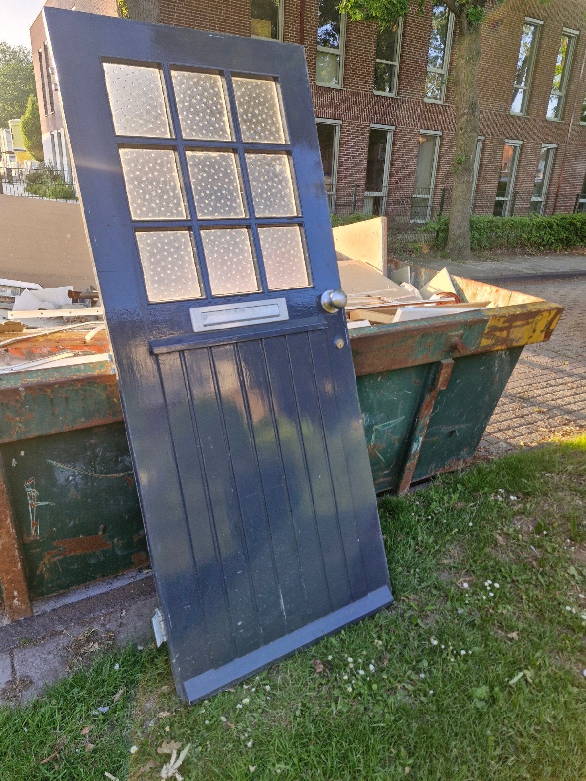 Houten voordeur met glas en brievenbus, Gebruikt, Ophalen of Verzenden, 200 tot 215 cm, Glas