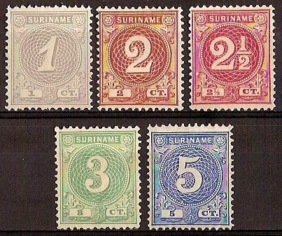 Suriname NVPH nr 16/20 ongebruikt Cijfer 1890, Ophalen of Verzenden, Postfris