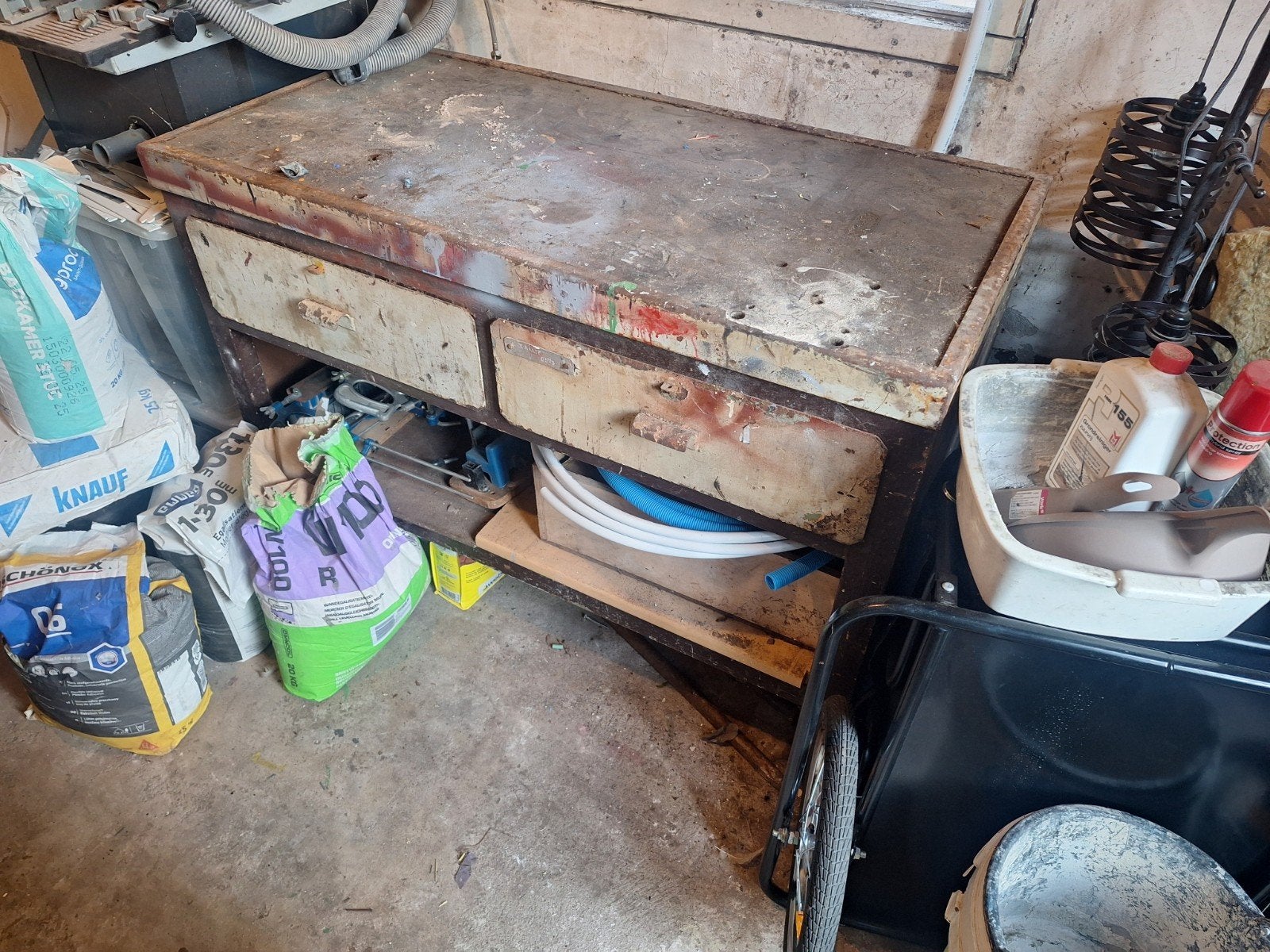Oude industriële stalen werkbank / werktafel – vintage, Ophalen, Gebruikt, 70 tot 120 cm