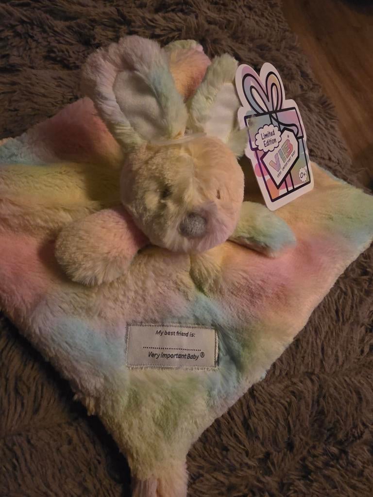 VIB knuffeldoek konijn veelkleurig Nieuw, Ophalen of Verzenden, Zo goed als nieuw, Konijn