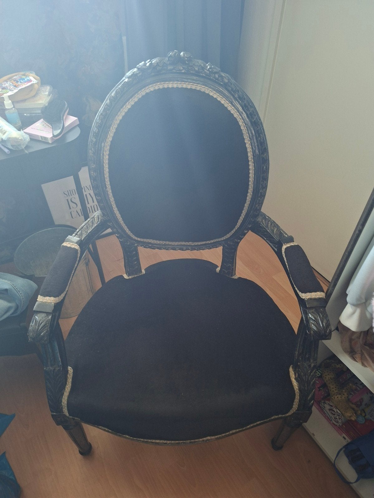 Elegante Zwarte Barok Fauteuil met Fluweel, Ophalen of Verzenden