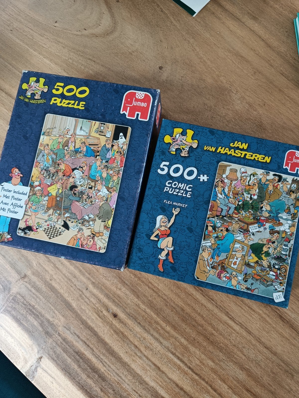 Jan van Haasteren Puzzels: De Schaakclub & De Vlooienmarkt, Ophalen of Verzenden, Minder dan 500 stukjes, Gebruikt, Legpuzzel