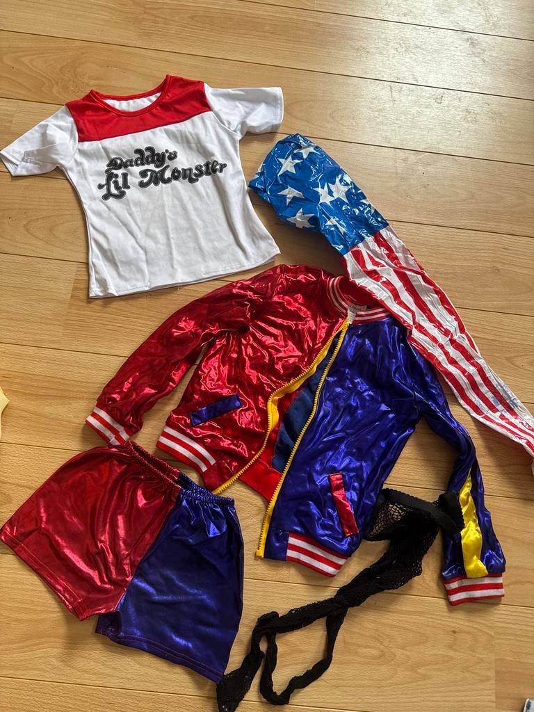 Harley Quinn kostuum set - Carnaval/Halloween, Ophalen of Verzenden, Gebruikt, 110 t/m 116, Meisje