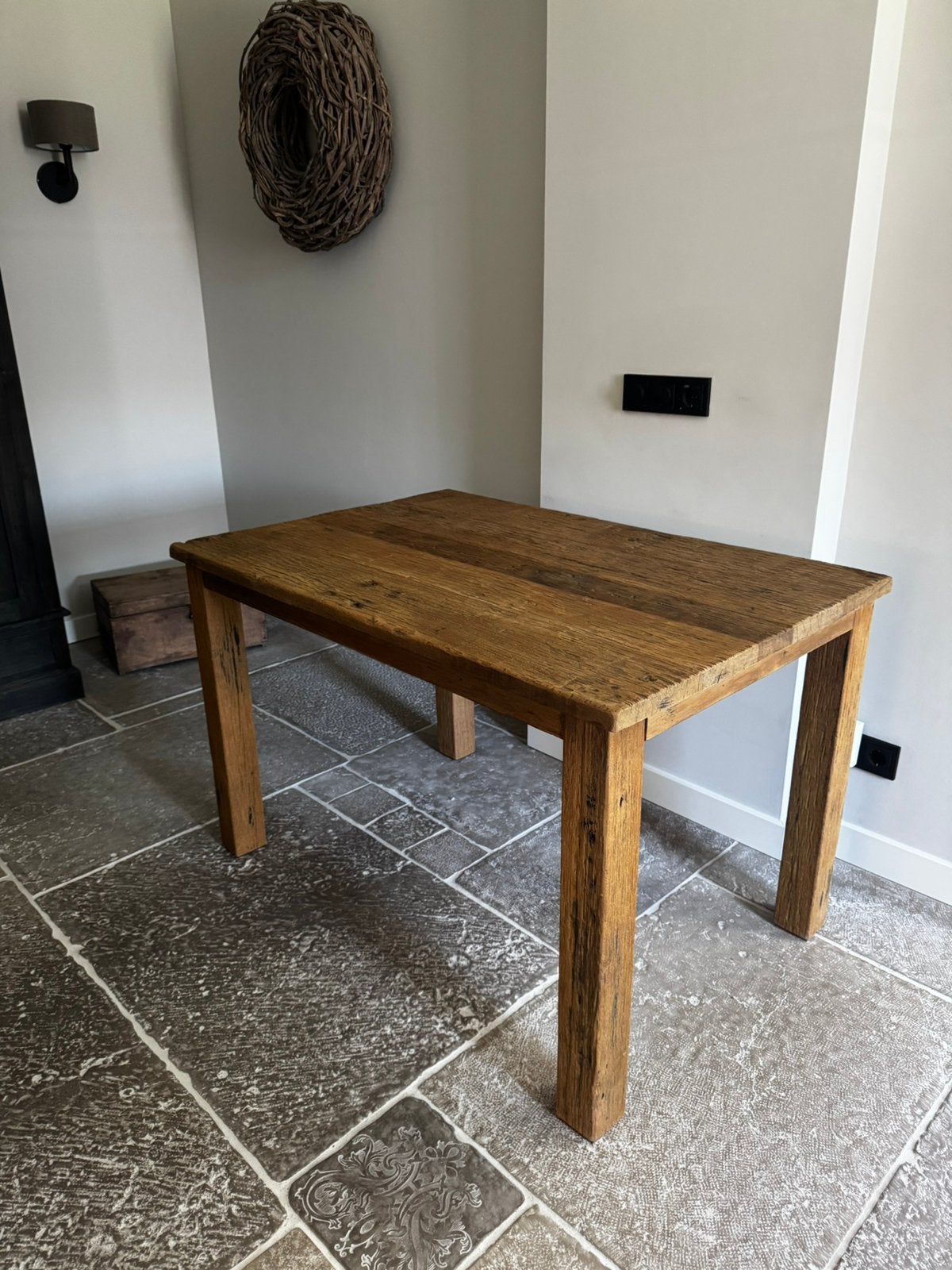Mooie Landelijke stoere eettafel van oud hout 120x80x76, Ophalen, 100 tot 150 cm, 50 tot 100 cm, Zo goed als nieuw