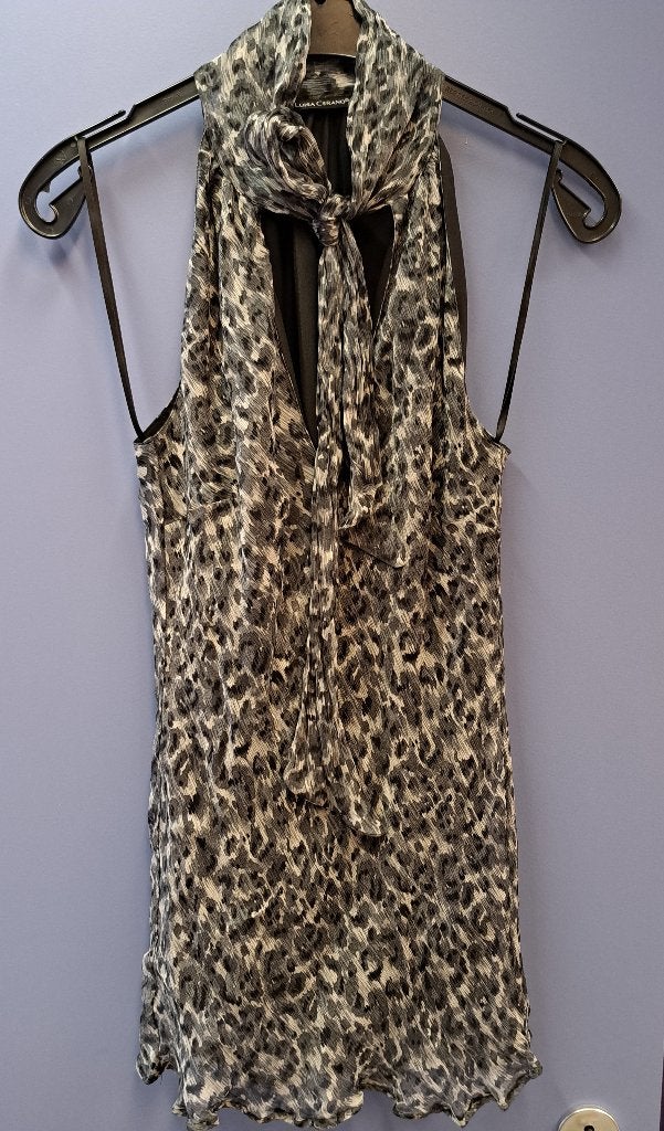 Luisa Cerano 100% zijden top grijs tinten luipaard 38 45731, Kleding | Dames, Maat 38/40 (M), ., Luisa Cerano, Ophalen of Verzenden