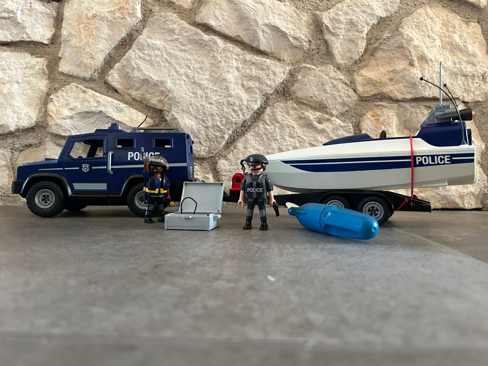Playmobil 5187 politietruck met speedboot, Ophalen of Verzenden, Gebruikt