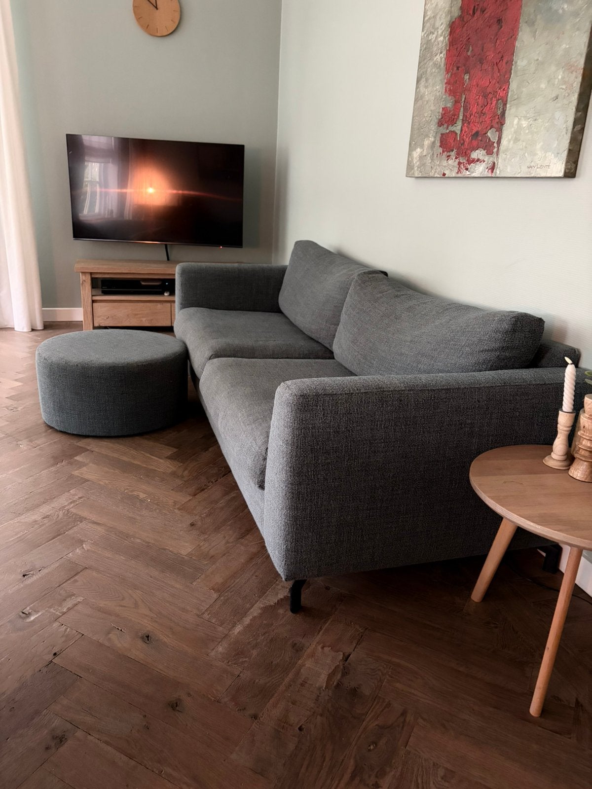 Gratis! Leuke groene bank, Huis en Inrichting, Ophalen, Gebruikt, Driepersoons, 75 tot 100 cm