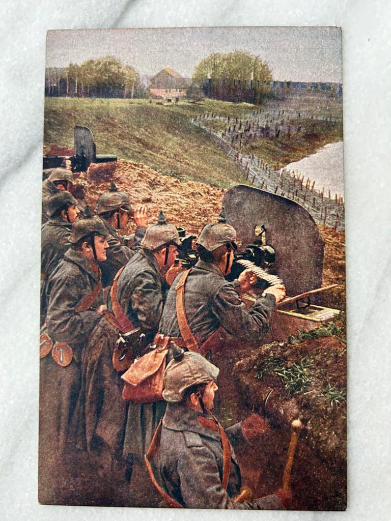 Wo1: ak loopgraaf Duitse soldaten machinegewehr MG, Verzamelen, Ophalen of Verzenden, Landmacht, Duitsland, Foto of Poster