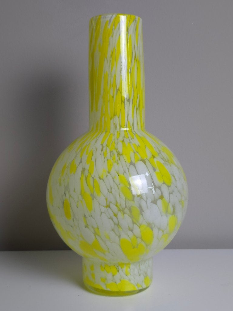 Grote Vintage Gele Vlekkenvaas - Murano Retro Jaren 70, Ophalen of Verzenden, Huis en Inrichting