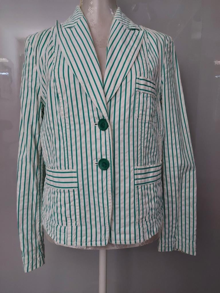 WITTE BLAZER MET LICHT GROENE STREEP MAAT 40/42, Ophalen of Verzenden, Zo goed als nieuw, Maat 42/44 (L), Wit