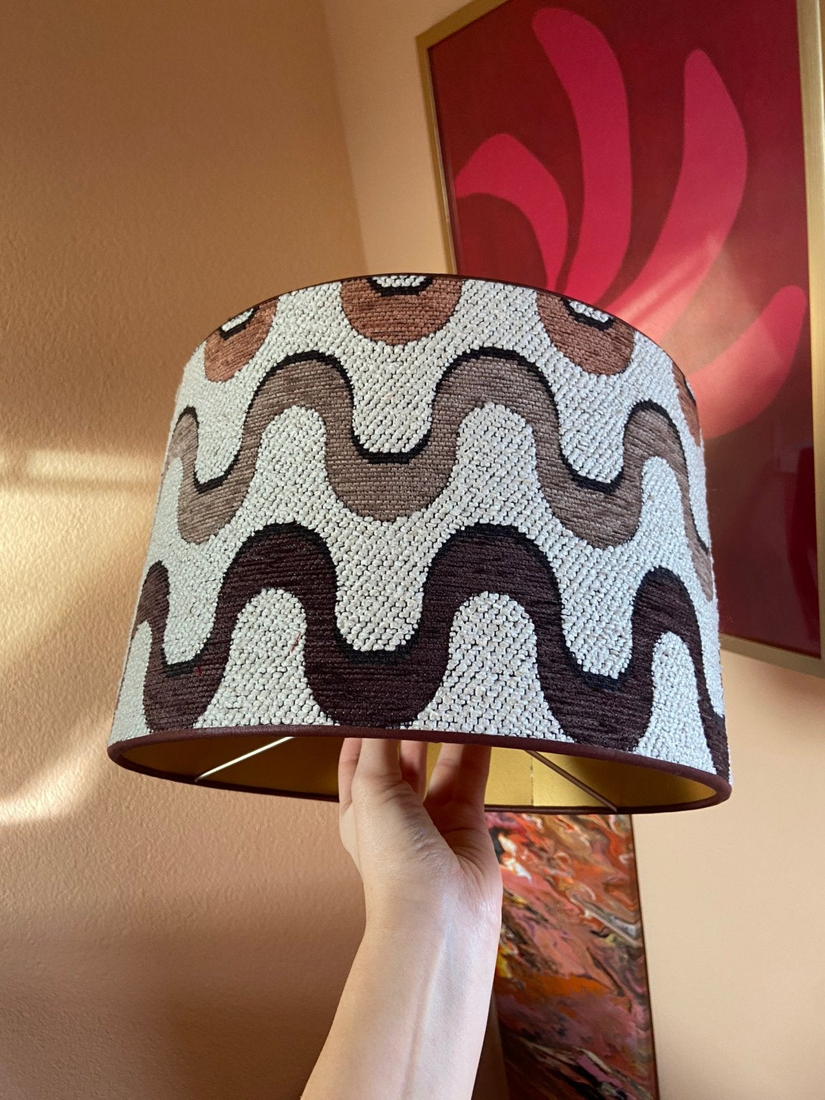 Lampenkap bruin beige koper organisch japandi waves, Ophalen, Zo goed als nieuw, Beige
