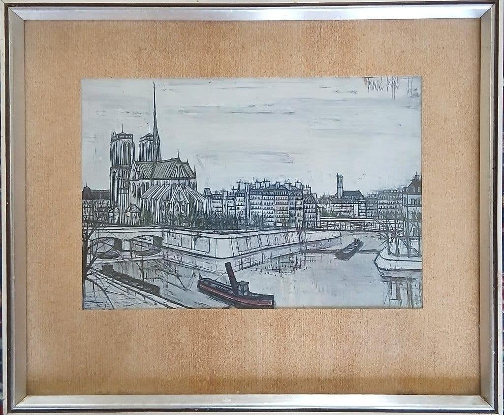 Bernard Buffet - Paris, la cite, Antiek en Kunst, Ophalen, Print, Realistisch, Achter glas